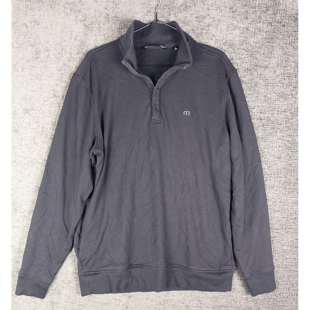 Travis Mathew Fleece Pullover Mens L Black Ribbed Golf Logo Sweatshirt Casual